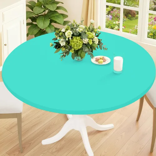 Vista 28 de Smiry Mantel Redondo de Spandex, Manteles Elásticos Ajustados Lavables para Mesas de 18"-24", Cubierta de Mesa de Pícnic Elástica Impermeable