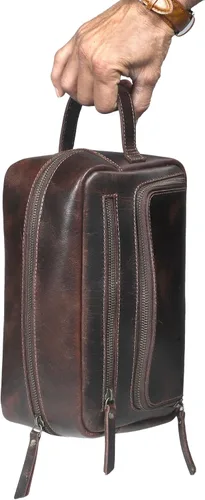 Vista 8 de Neceser de cuero para mujer, bolsa de cosméticos, kit Dopp, marrón oscuro, 10 x 4 x 5.5 pulgadas, vintage prémium