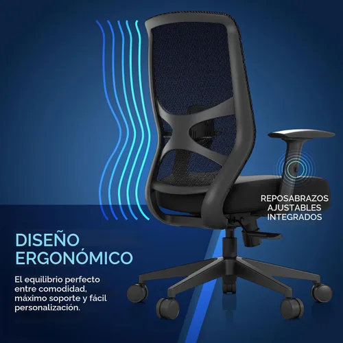Vista 4 de Tempur-Pedic ProTask - Silla de oficina ejecutiva con respaldo de malla y soporte lumbar integrado, silla de escritorio ergonómica de malla Negro