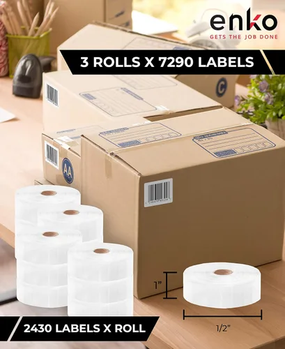 Vista 2 de enKo (3 rollos, 7,290 etiquetas) Etiquetas térmicas directas de 1 pulgada x 1/2 pulgadas para calcomanías de Logística de Amazon, etiquetas FNSKU