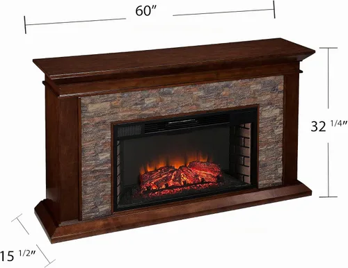 Vista 6 de SEI Furniture Canyon Heights Chimenea eléctrica de piedra falsa apilada de 60", color arce whisky Whisky Arce
