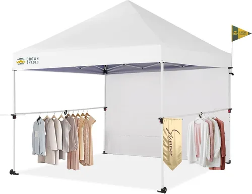 Vista 9 de CROWN SHADES Tienda de campaña comercial desplegable de 10 x 10 con 1 pared Blanco