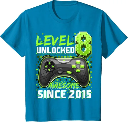 Vista 79 de Level 8 Unlocked Awesome 2015 Video Game 8th Birthday Boy T-Shirt, Negro