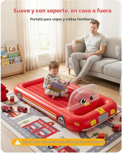 Vista 3 de QPAU Cama de viaje inflable para niños pequeños con tienda de campaña y Rojo