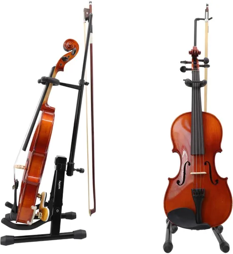 Vista 2 de Rayzm Soporte para violín con soporte para arco, trípode plegable portátil ajustable para violín/ukelele/mandolina, fácil instalación