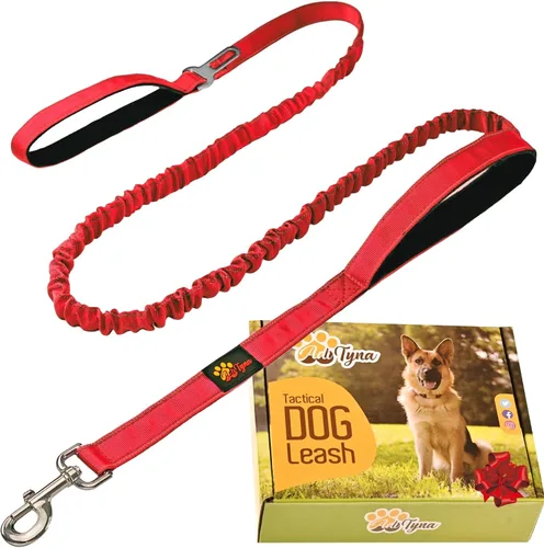 Vista 12 de ADITYNA - Correa elástica táctica para perro, 6-7.5 pies, perros medianos, grandes y XL Shock-absorbing bungee leash with 2 padded handles, metal