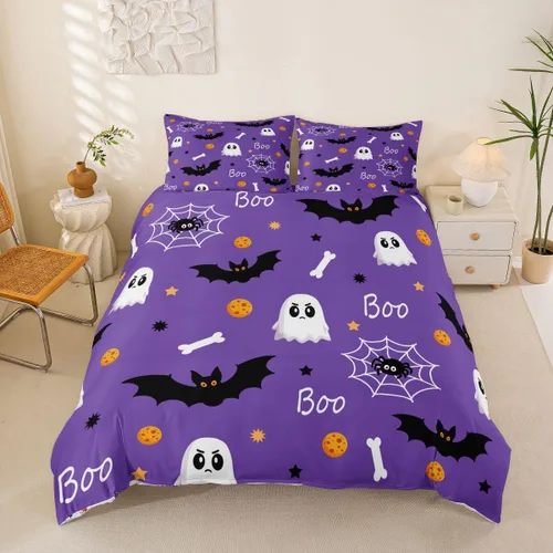 Vista 9 de Erosebridal Halloween Castle Pumpkin Duvet Cover Set Spooky Floral Cartoon Twin Bedding Sets for Girls Kids Boys Vintage Spooky Comforter Cover