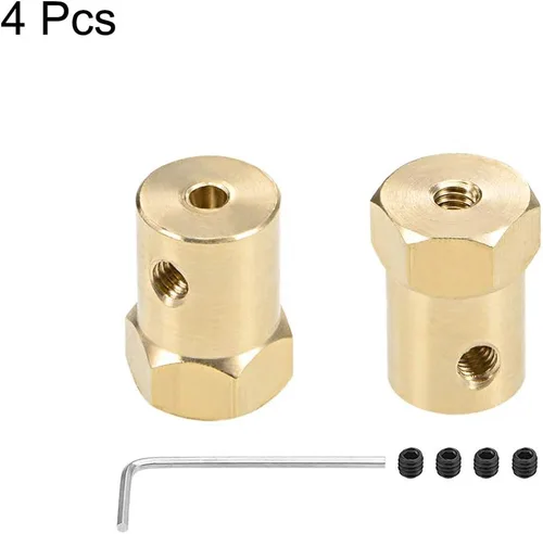 Vista 3 de uxcell Acoplador hexagonal de 0.118 in con motor de orificio hexagonal de latón conector de acoplamiento para ruedas de automóvil, neumáticos, motor