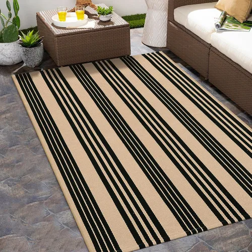 Vista 6 de Alfombra de lana cuadriculada para exteriores de 24 x 35 pulgadas, alfombra de algodón tejida a mano, plegable, lavable, reversible, en capas