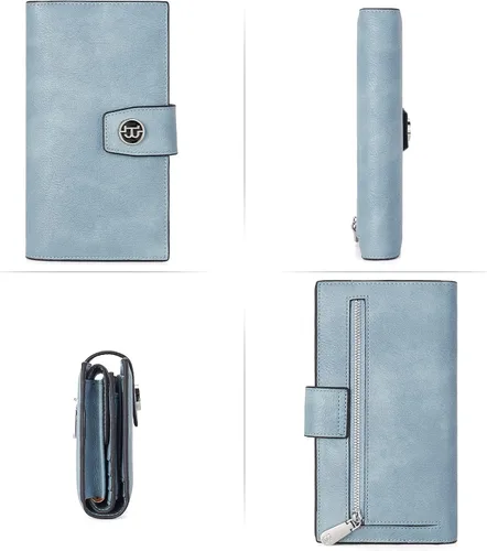 Vista 7 de BOSTANTEN Carteras de cuero para mujer, bloqueo RFID, gran capacidad, triple tarjetero, embrague para teléfono