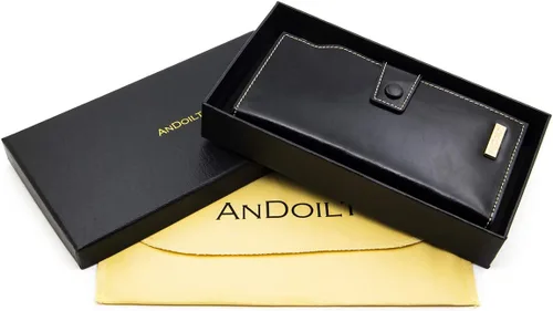 Vista 6 de ANDOILT Cartera de cuero genuino con bloqueo RFID para mujer, de gran capacidad, de lujo, con cera, tarjetero, organizador