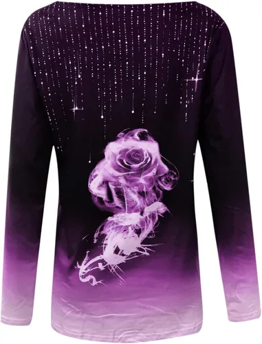 Vista 4 de Blusa con estampado de cuello Redondo para mujer, camiseta de manga larga, sudadera holgada, túnica sin mangas Y2K Moda