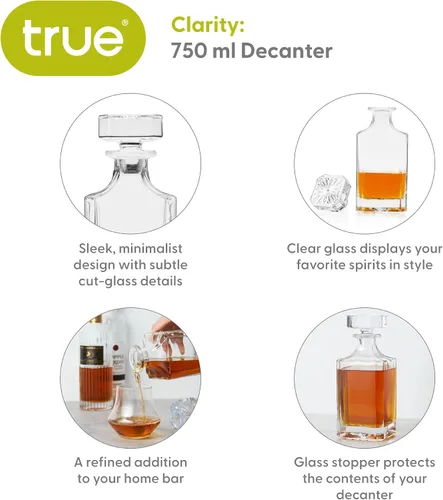 Vista 3 de True Clarity - Decantador de whisky con tapón, decantador de licor de vidrio para bourbon, escocés, vodka, licores, artículos esenciales de la cueva