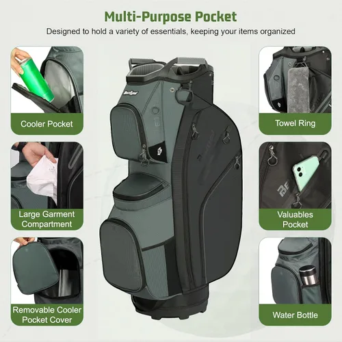 Vista 3 de Golf Cart Bag 15 Way Organizer Divider Top Golf Club Cart Bag for Men Women with Cooler, Handles and Rain Cover
