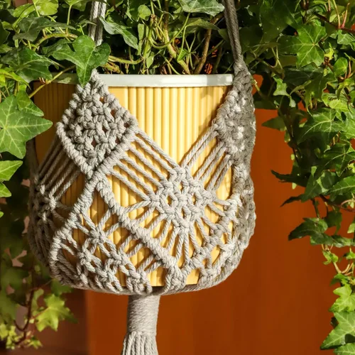 Vista 16 de Maceta Colgante con Patrones, Juego de 4 Colgadores de Macramé para Plantas de Interior, para Macetas de hasta 8 Pulgadas, Soporte de Ganchillo Boho