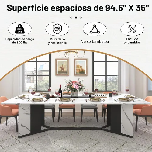 Vista 4 de Hlivelood Mesa de comedor grande de 94 pulgadas para 8 10 personas, mesa de cocina rectangular de madera con mesa impermeable, muebles rectangulares