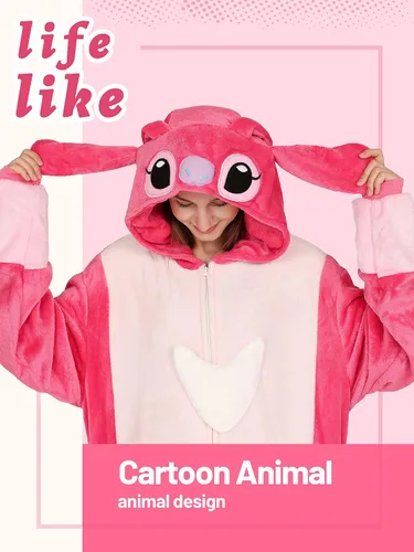 Vista 4 de QSTYLE Disfraz de animal para adultos, disfraz de Halloween, traje de cosplay de una pieza para mujeres y hombres