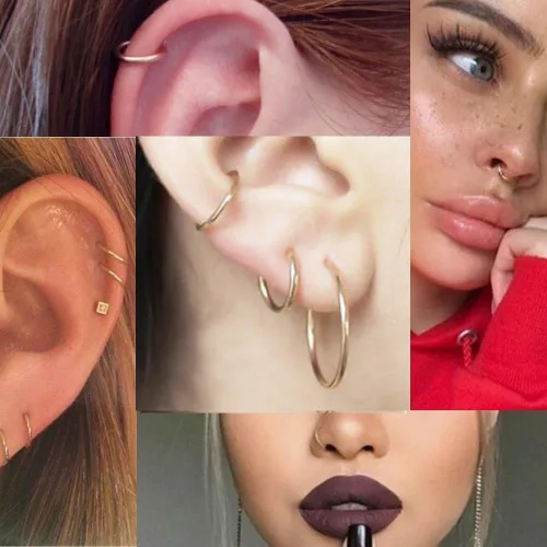 Vista 5 de Juego de 8 aretes de aro de acero inoxidable quirúrgico para dormir cartílago Daith pequeños aretes de aro pequeños de plata para septum
