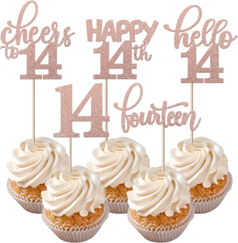 Vista 50 de Rsstarxi Paquete de 30 adornos para cupcakes de 6º cumpleaños con purpurina negra de seis Hello 6 para cupcakes Cheers to 6 años de edad