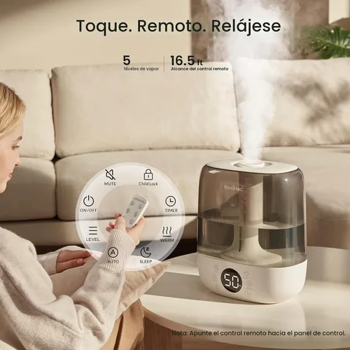 Vista 7 de Provirtec 6L Self-Cleaning Humidifier for Large Room, Warm & Cool Mist No-Leak Design, Easy Clean, Top Fill, 60H Runtime, Quiet Ultrasonic, Auto