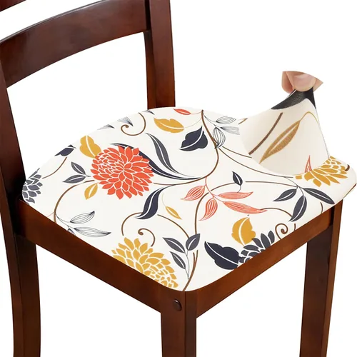 Vista 13 de Juego de 4 fundas de asiento para silla, elásticas, estampadas, para comedor, cuadradas, extraíbles y lavables, fundas de cojín para cocina, oficina
