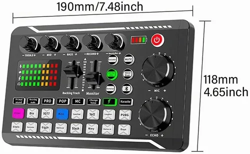 Vista 2 de Tablero de sonidos, tablero de efectos de sonido, placa mezcladora de sonido, tarjeta de sonido compatible con Bluetooth con múltiples efectos