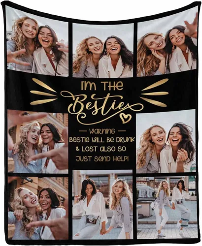 Vista 9 de InterestPrint Manta personalizada con fotos para mejor amiga, manta de cama personalizada para amiga, hermana, textos personalizados de fotos