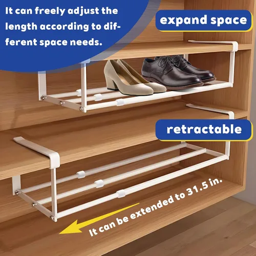 Vista 2 de Organizador de zapatos expandible de 2 piezas, estante colgante para zapatos debajo del gabinete, estante de almacenamiento con clips de 3/4