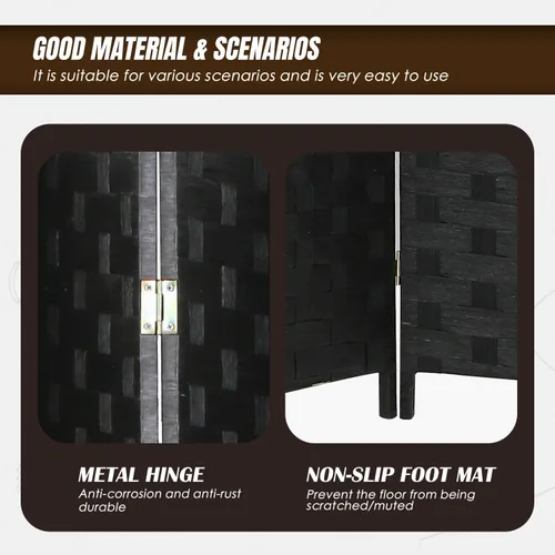 Vista 6 de PayLessHere Divisor de ambientes de malla de madera de 6 pies, tejido a mano, pantalla de división portátil plegable para interiores de 4 paneles