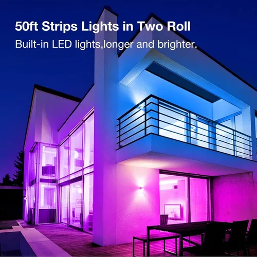 Vista 2 de VOLIVO Tiras de Luces LED de 50 Pies, Kit de Tiras de Luces LED que Cambian de Color con Control Remoto IR de 44 Teclas, Iluminación
