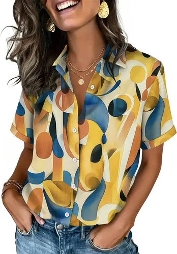 Vista 10 de Zeagoo Camisas con botones para mujer, de manga corta, cuello en V, elegantes y casuales
