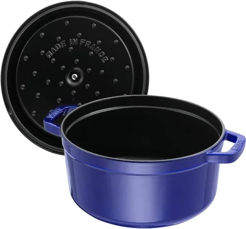 Vista 6 de Staub - Cocotte redonda de hierro fundido, 5.5 cuartos de galón, color azul oscuro, fabricado en Francia