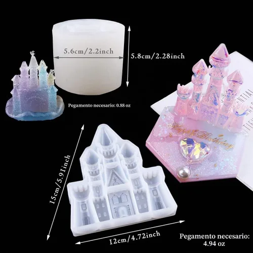 Vista 2 de iSuperb Moldes de silicona de 2 estilos para resina 3D Dream Castle, moldes de resina de cristal epoxi para candelabros de jabón, arcilla 2 Castillo