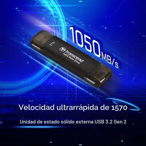 Vista 2 de Transcend 128GB ESD310 Dual Portátil SSD 1050MB/s USB-A+C, Pulgar Drive Unidad externa de estado sólido USB 3.2 Gen 2 para iPhone17,16,15, iPad