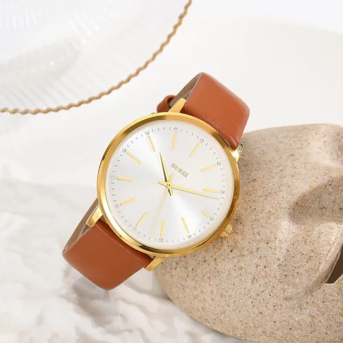 Vista 3 de BUREI Relojes de pulsera para mujer, a la moda, minimalista, analógico, de cuero, de cuarzo, impermeables, para mujer