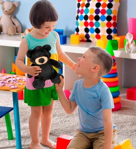 Vista 6 de DolliBu Oso negro de peluche, oso negro suave y abrazable, adorable juguete de peluche de oso para jugar, lindo regalo de vida salvaje para niños