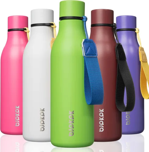 Vista 83 de BJPKPK Botellas de agua aisladas, botella de agua de metal de acero inoxidable de 12 onzas con correa, sin BPA a prueba de fugas, jarras, tazas