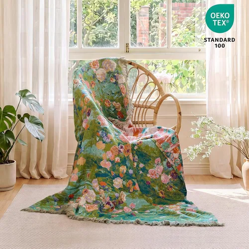 Vista 211 de MSGKV - Manta bohemia/primaveral de algodón para sofá y sala de estar, de gasa acogedora, de 50 x 60 pulgadas 50"x60" Cotton Throw, Woven Bird