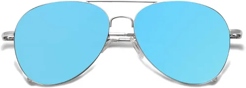 Vista 3 de SOJOS Gafas de sol clásicas de aviador para mujeres y hombres, marco de metal, bisagras de resorte SJ1030 Azul