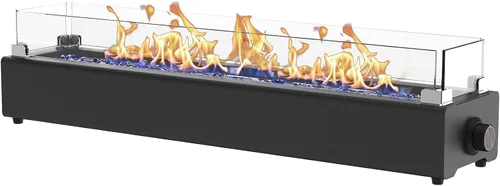 Vista 11 de Fogata de propano de mesa de 28 pulgadas, hoguera de mesa de 40,000 BTU para patio, cuenco de fuego rectangular portátil al aire libre con escudo