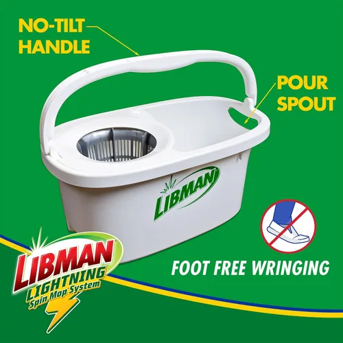 Vista 5 de Libman Lightning Spin Mop System Plus 1 cabezal de repuesto Trapeador y balde con juego de escurridor Trapeador de piso Trapeador giratorio