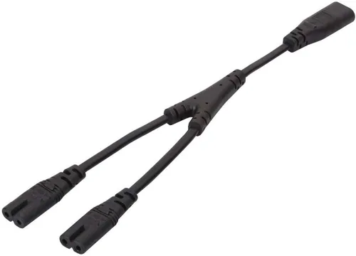 Vista 7 de Cable de alimentación IEC 320 C8 a C7 dual figura 8 macho a doble ángulo recto hembra adaptador 1 en 2 salidas CA, cable de alimentación IEC 320 C8