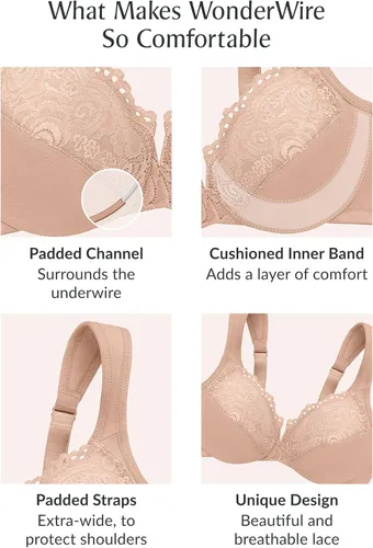 Vista 6 de Glamorise Sujetador de encaje Wonderwire de corte bajo para mujer, talla grande, #1240