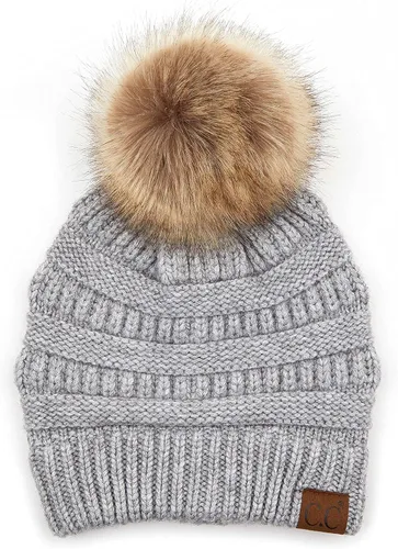 Vista 47 de Gorro unisex liso con pompón y ribete (HAT-43) de C.C Hatsandscarf Exclusives Marfil