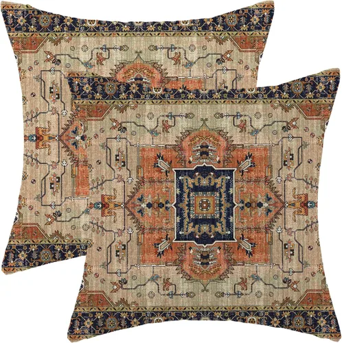 Vista 30 de Fundas de almohada Gohdiwh boho 16 x 16, juego de 2, fundas de almohada decorativas de diseño étnico, fundas de almohada de lino azul