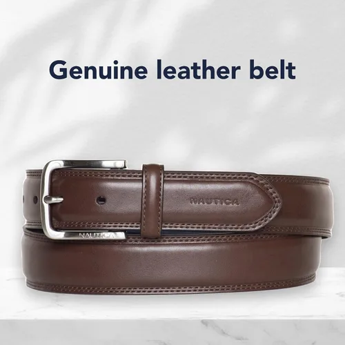 Vista 2 de Nautica Men's Logo Inlay Ornament Double Stitch Leather Belt