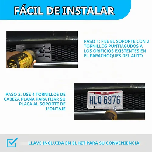 Vista 4 de Soporte de placa de parachoques delantero para Jeep 2000-2025, juego de soportes de placa con 6 tornillos únicos y kit de llave, kit de montaje