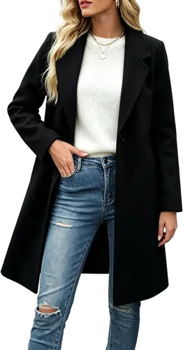 Vista 7 de Bankeng Chaqueta de solapa de doble botonadura con muesca para mujer, mezcla de lana de camello Verde Armada (ArmyGreen)