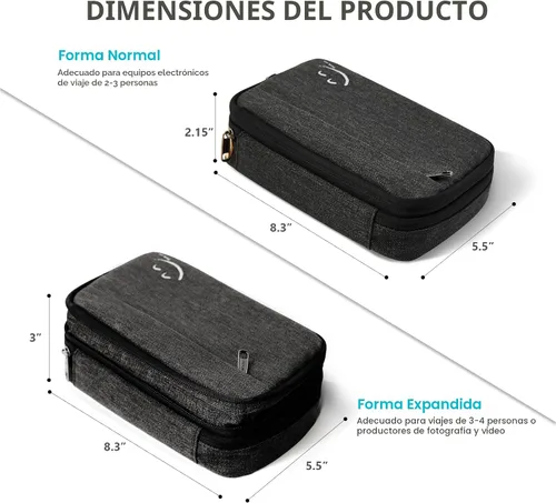 Vista 3 de Travelkin - Organizador de cables de viaje, organizador electrónico de viaje, bolsa organizadora de cables para cables, cargadores de teléfono, Negro