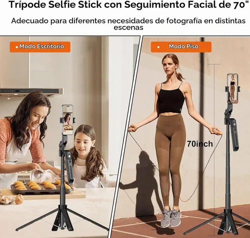 Vista 3 de Trípode para selfie de seguimiento automático de 70.9 pulgadas para iPhone Android, sin aplicación, trípode de rotación de 360° que sigue tu